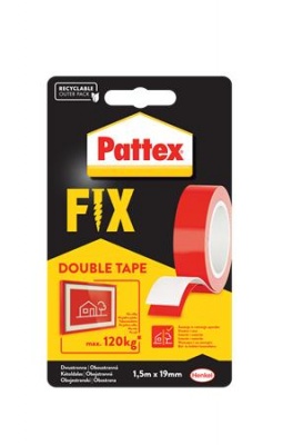 Ragasztószalag, kétoldalas, 19 mm x 1,5 m, HENKEL "Pattex Fix 120 kg", piros