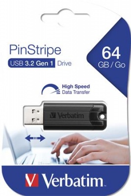 Pendrive, 64GB, USB 3.2, VERBATIM "Pinstripe", fekete